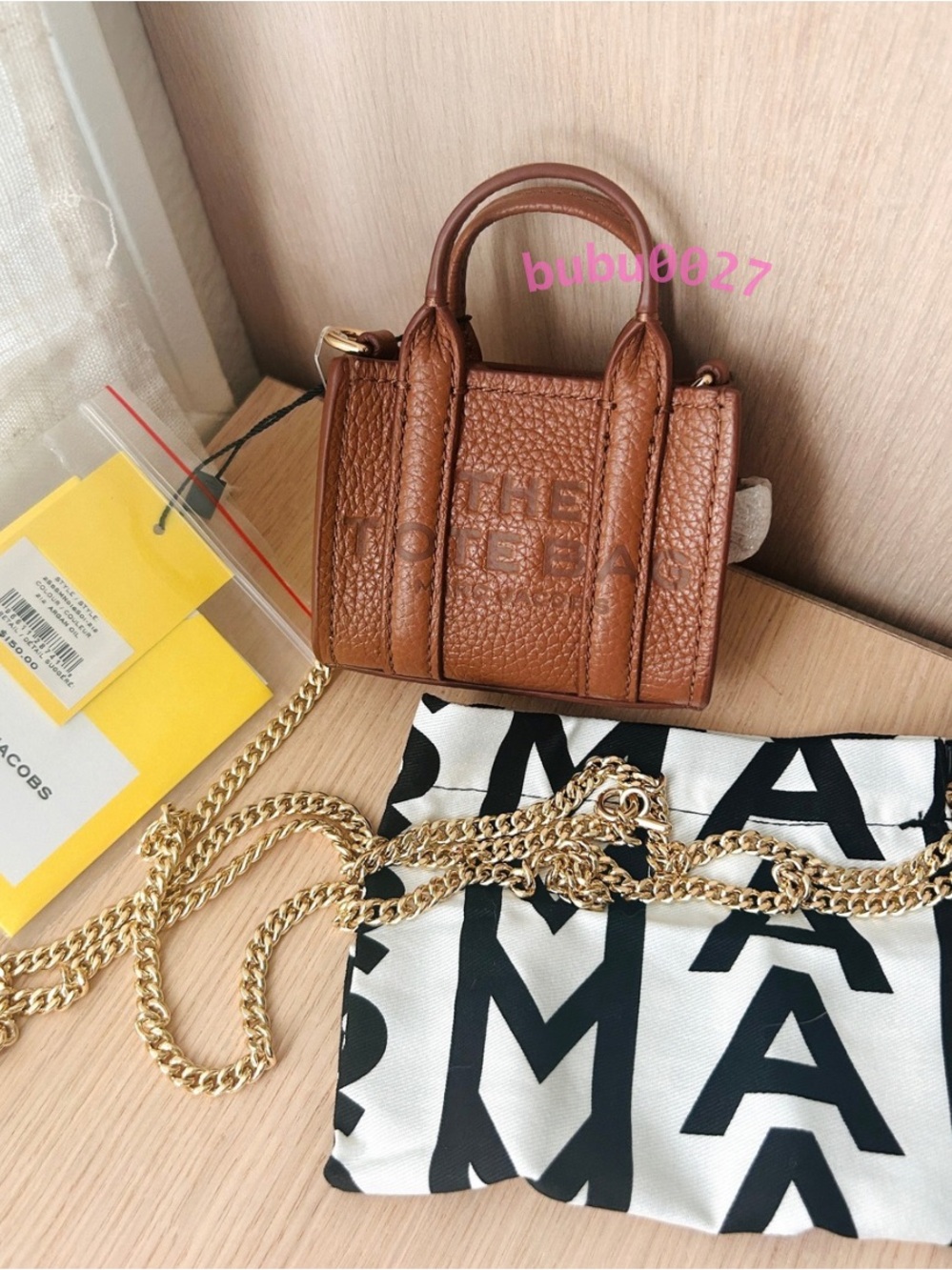 NWT🌝Marc Jacobs The Nano Charm Tote Leather Chain Crossbody Bag Brown Argan Oil